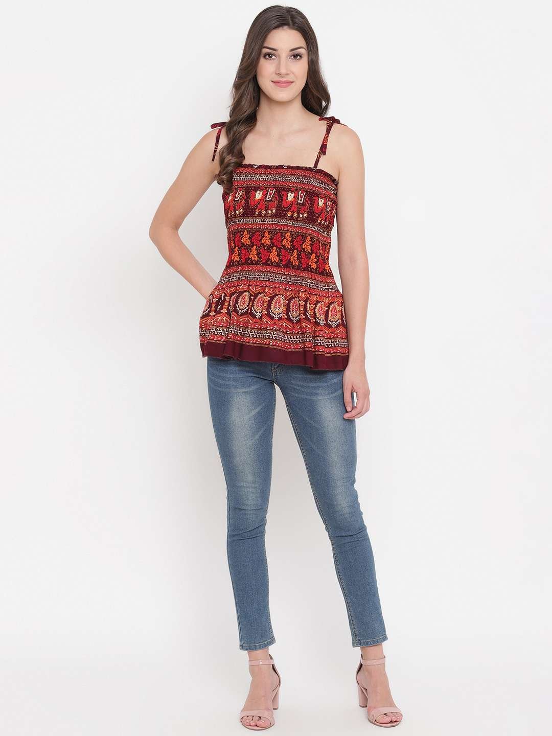 Women's Rayon Printed Casual Summer Style Tie Shoulder Straps Free Size Tank Top ( Multi2) - Image 3