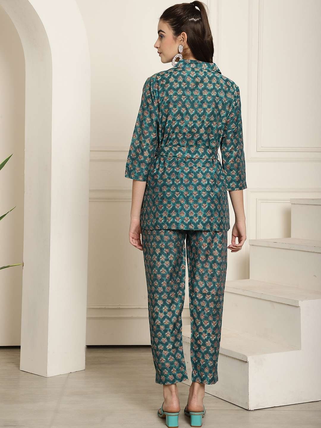 Women's Pure Cotton Printed Collared Top and Pant Co-ord Set - Image 2